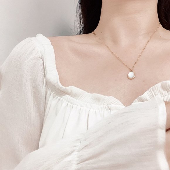 NEW 18K Gold Plated Vintage Retro Mother of Pearl Lolita Oval Pendant Necklace - Picture 10 of 11